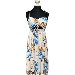 Floral Print Spaghetti Straps Cut Out Front Ruched Bust Tiered Sundress Dress Sm